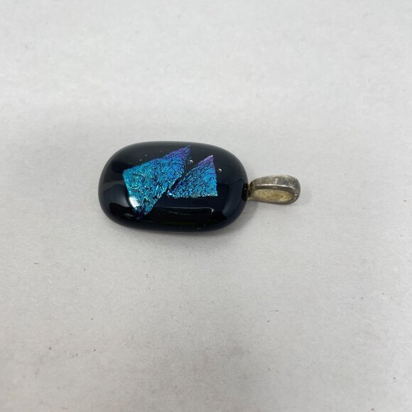 Dichroic Fused Glass Pendant Signed CS Blue Modern Art Avant Garde Handmade - Picture 4 of 10